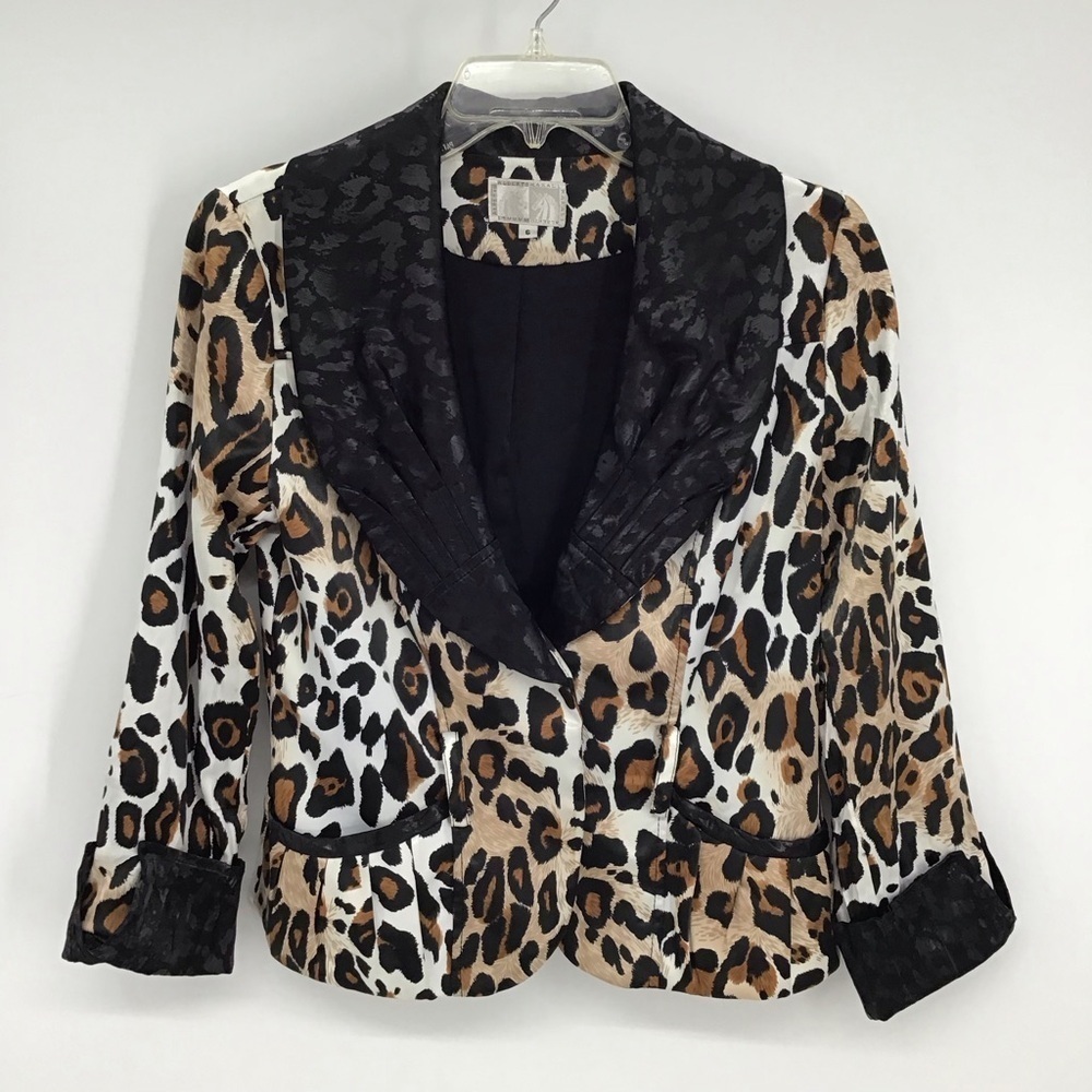 Vintage Alberto Makali Animal Print Blazer Party Artsy Lined Black/Brown Size 6
